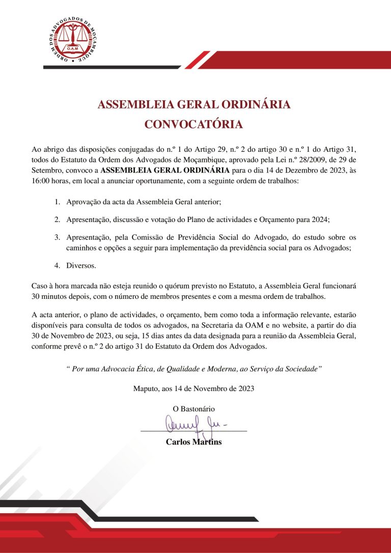 Documentos da Assembleia Geral Ordinária 14 de Dezembro de 2023