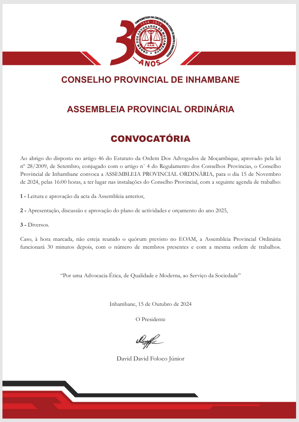 CONVOCONVOCATÓRIA – ASSEMBLEIA PROVINCIAL ORDINÁRIACATÓRIA