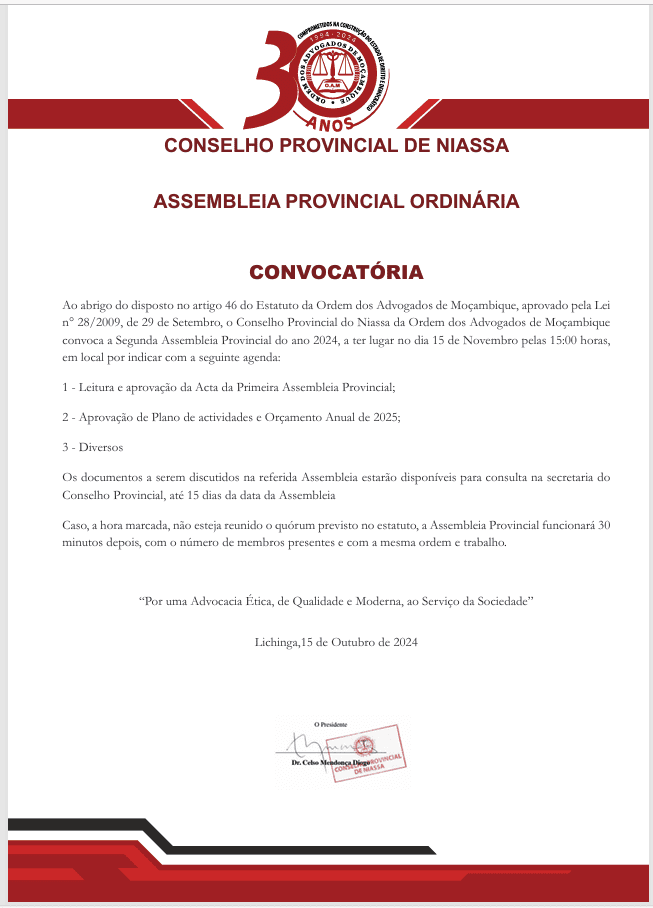 CONVOCATÓRIA – Assembleia Provincial ORDINÁRIA