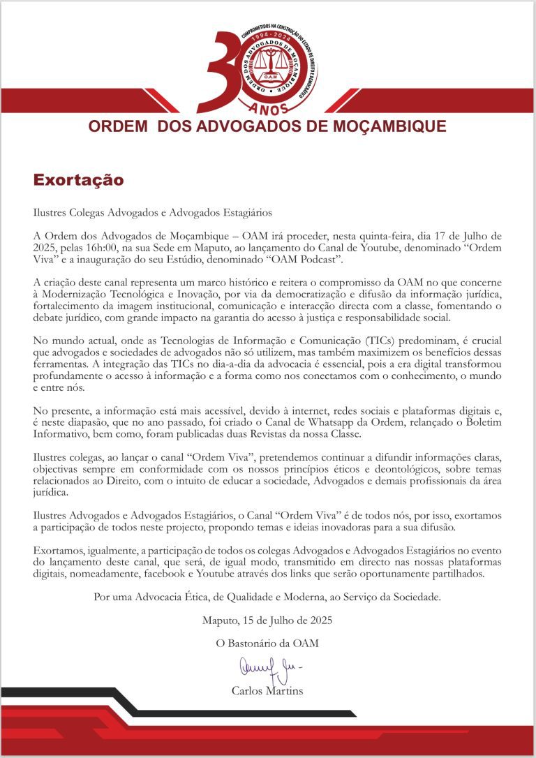 EXORTAÇÃO – INAUGURAÇÃO DO CANAL DE YOUTUBE DA OAM