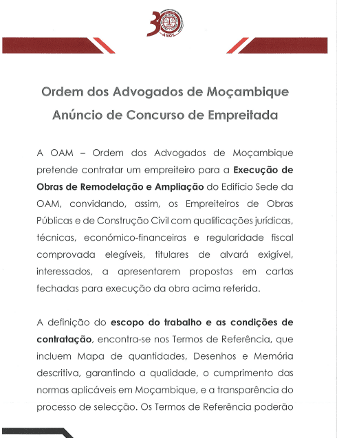 Anúncio de Concurso de Empreitada