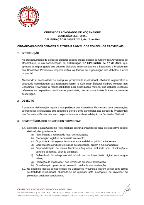 Deliberação N.º 05/CE/2026, de 17 de Abril