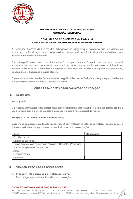 Comunicado N.º 05/CE/2026, de 23 de Abril