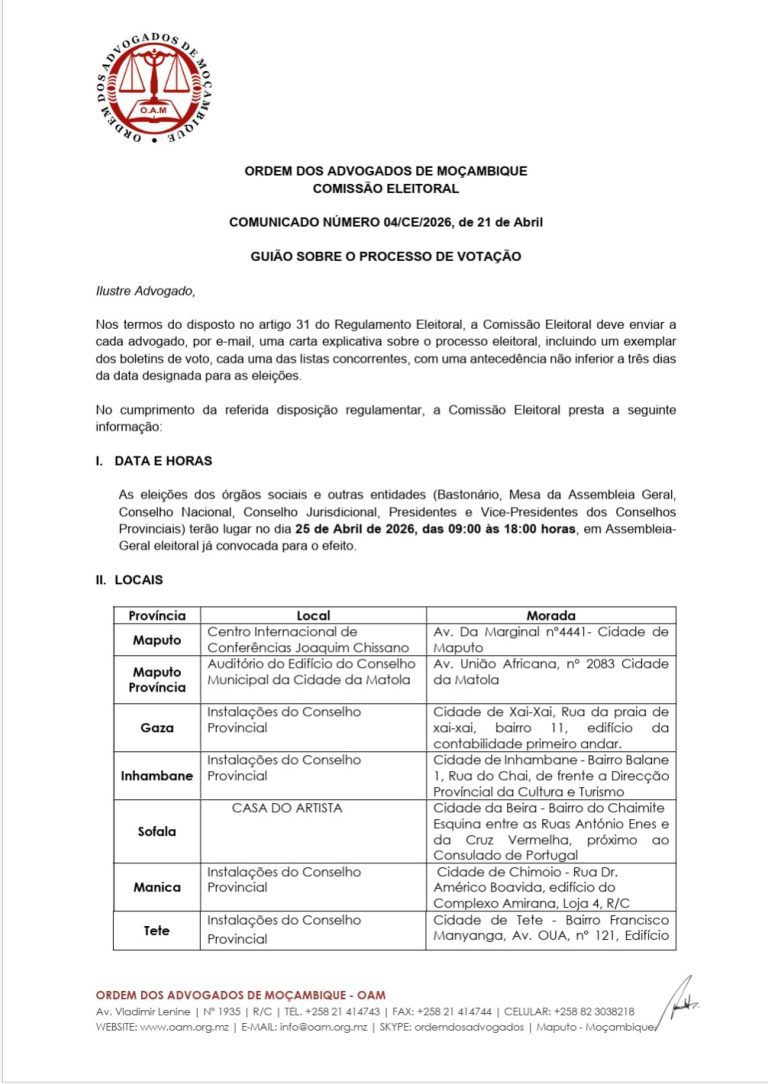 COMUNICADO NÚMERO 04/CE/2026, de 21 de Abril