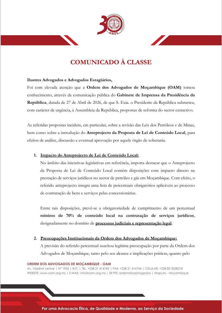 COMUNICADO À CLASSE