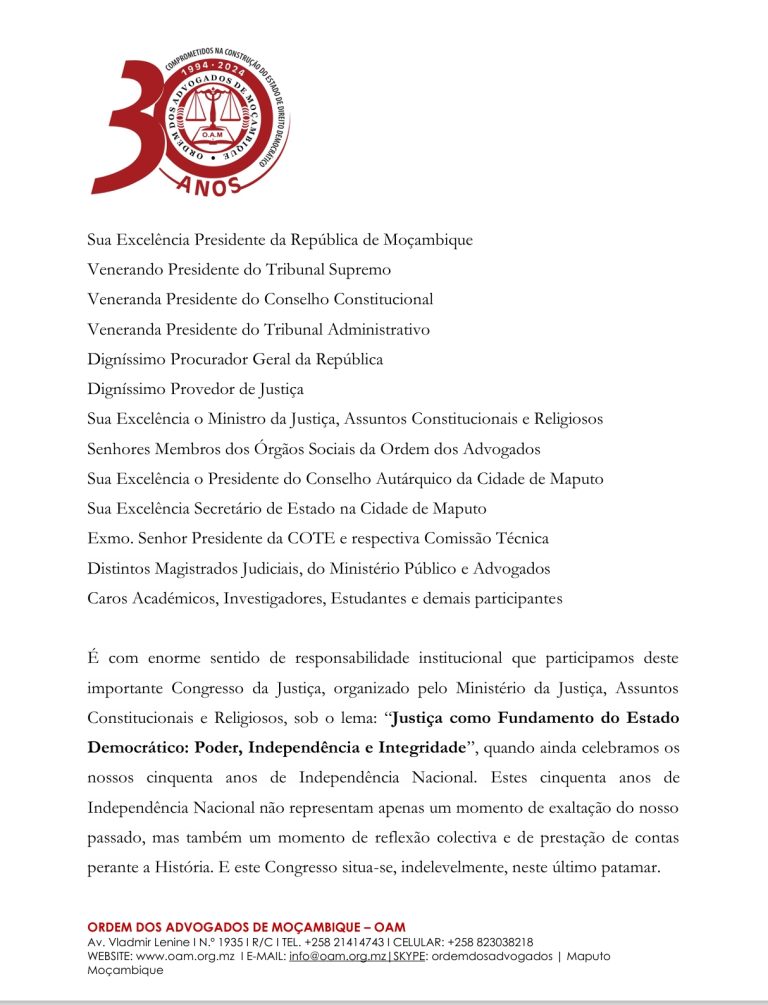 Intervenção do Ilustre Bastoário no Congresso da Justiça