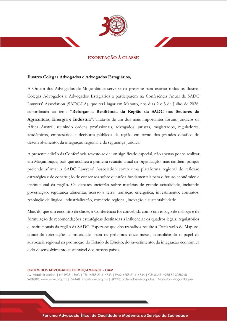 OAM – EXORTAÇÃO À CLASSE