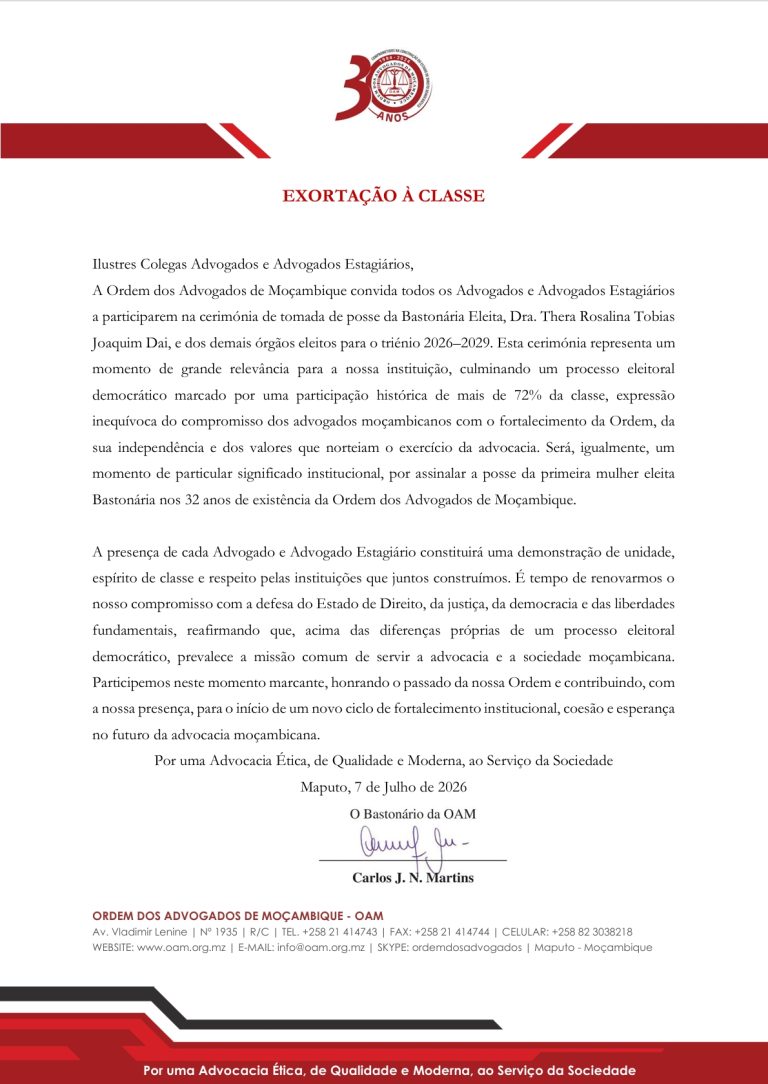 EXORTAÇÃO À CLASSE – Tomada de posse da Bastonária Eleita