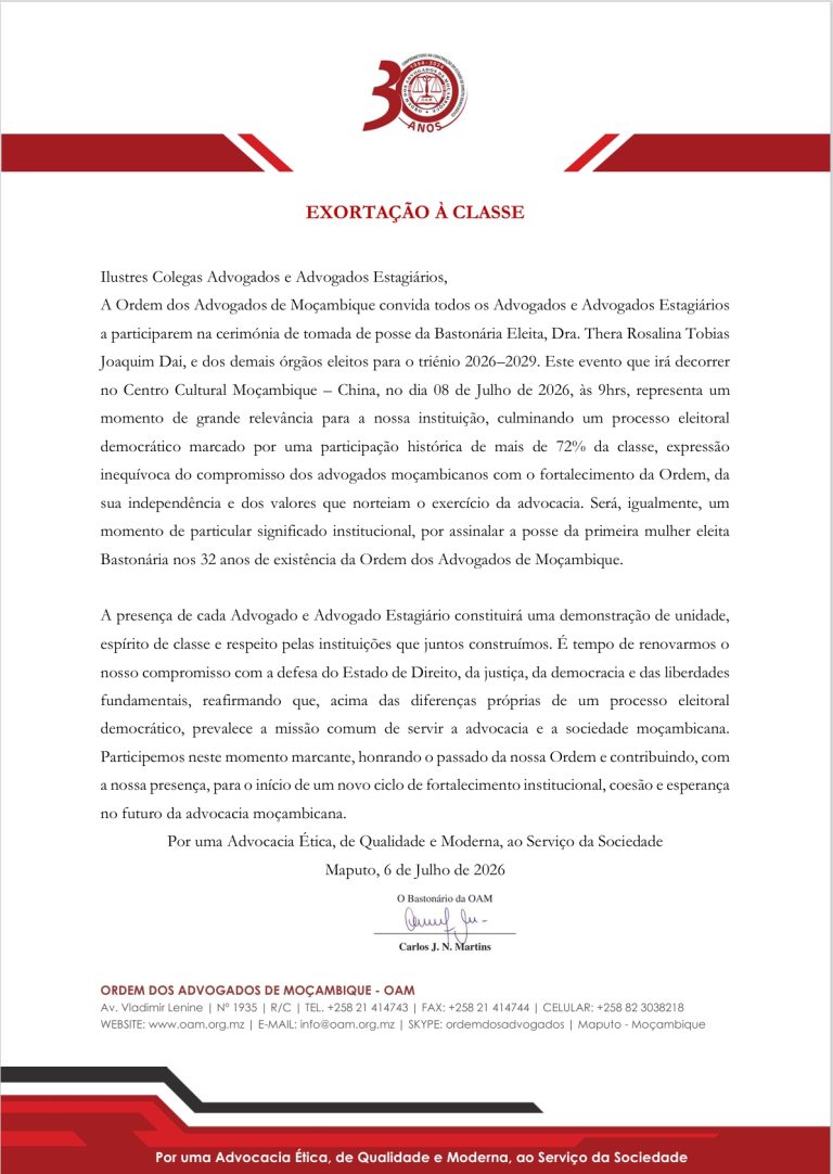 EXORTAÇÃO À CLASSE – Tomada de posse da Bastonária Eleita
