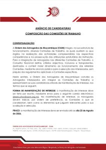 ANÚNCIO DE CANDIDATURAS – COMPOSIÇÃO DAS COMISSÕES DE TRABALHO